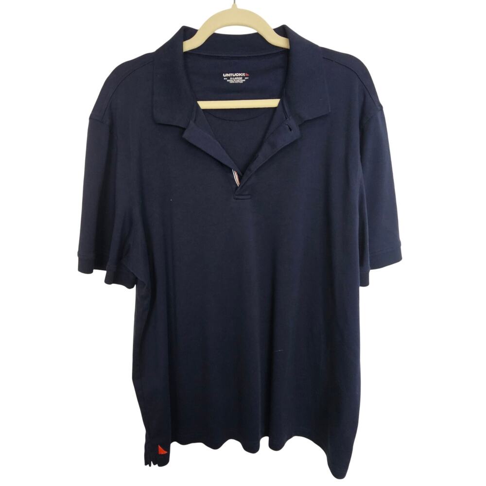 Untuckit Polo Shirt Navy Blue Short Sleeve Collared Shirt Men XL Pullover Shirt